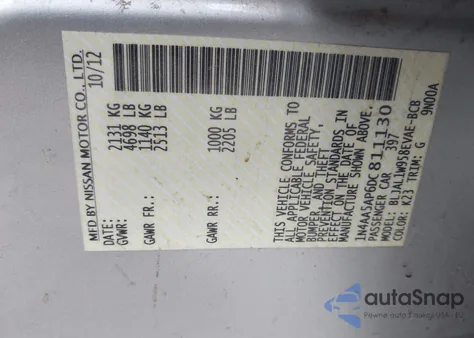 2013 Nissan Maxima 3.5 Sv из США, поврежденный, VIN 1N4AA5AP6DC811130